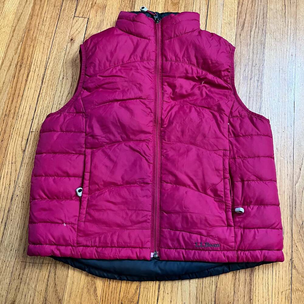 LL Bean Down Puffer Jacket Vest Womens M Reversible Pink *